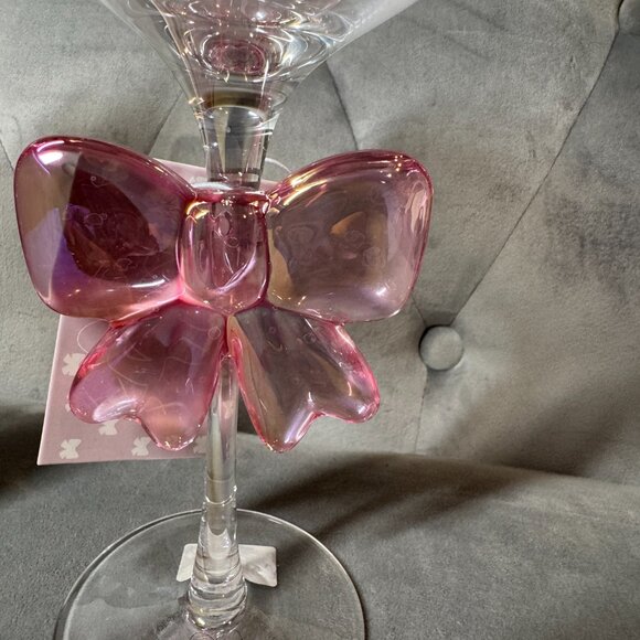 Petal & Pearl Pink Bow Cocktail Glass Set of 2 NEW WITH TAG Anthropologie inspir - Picture 5 of 5